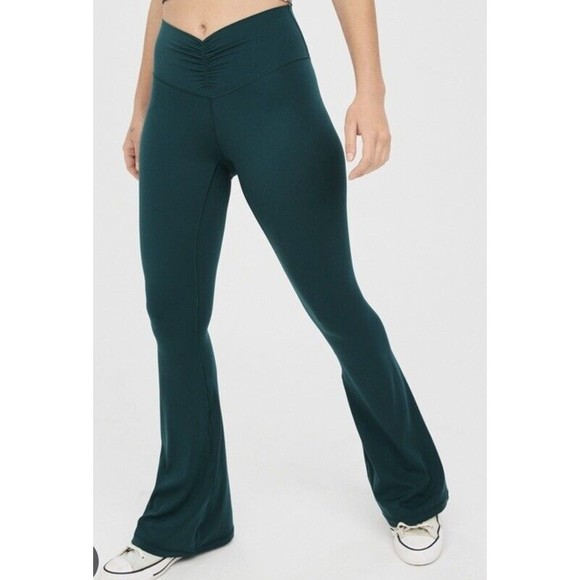 aerie Pants - Offline By Aerie Crossover Cinched Flare  Leggings Size Large Green Classic